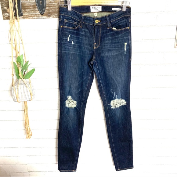 Frame Denim Le Skinny de Jeanne Distressed Jeans - Picture 5 of 7